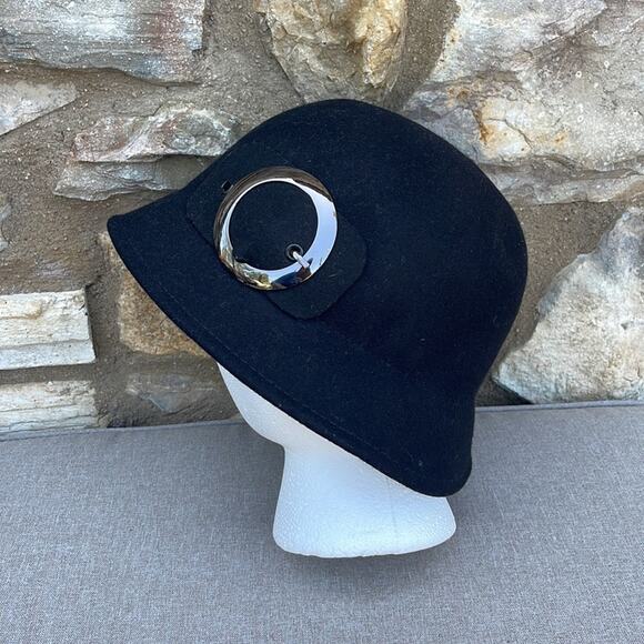 Black wool bucket hat silver buckle - Picture 2 of 5